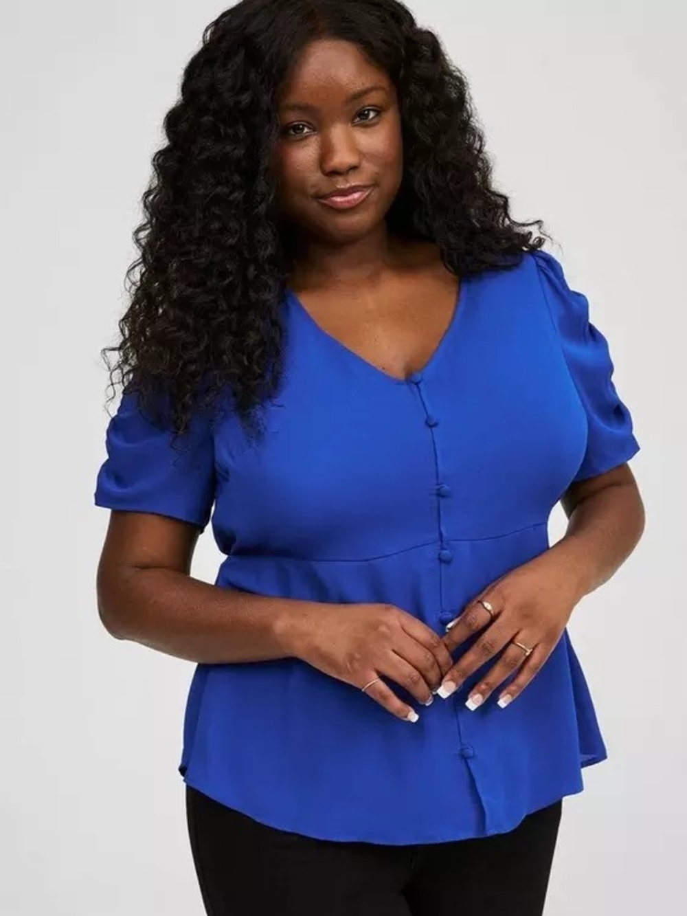 Stylish Torrid Plus V-Neck Button-Front Top